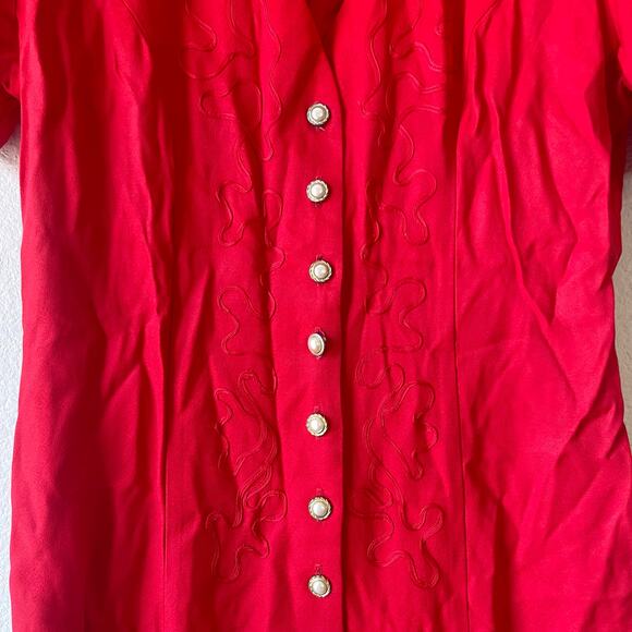 Vintage Scarlett red ribbon detail with pearl button‎ midi dress size large - Picture 4 of 8